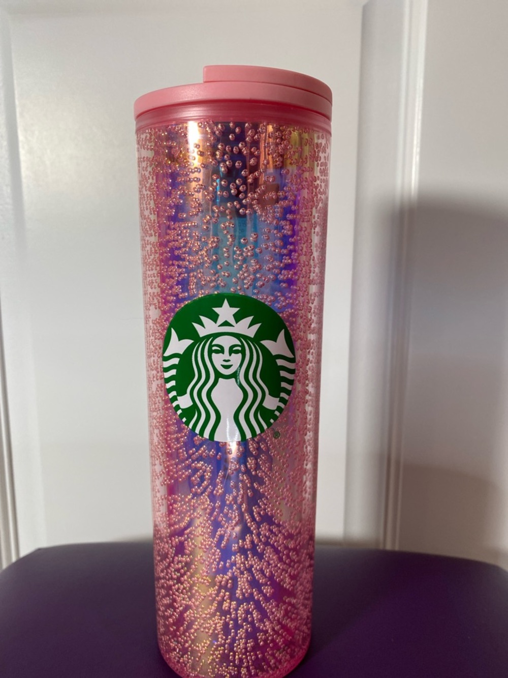 Starbucks Pink Glitter Iridescent Tumbler with Green Logo
